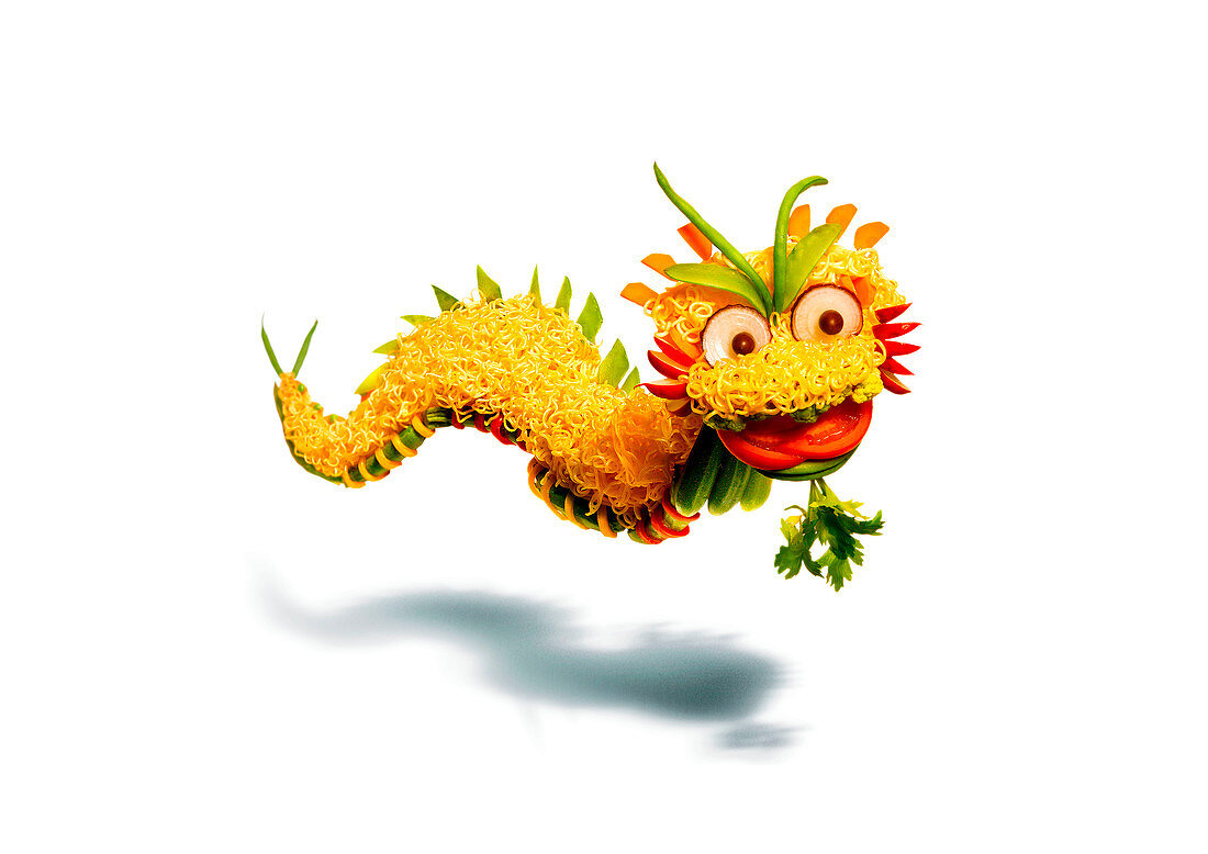 Asian dragon made with food products