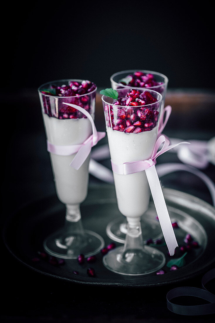 Panacotta with almond milk and pomegranate