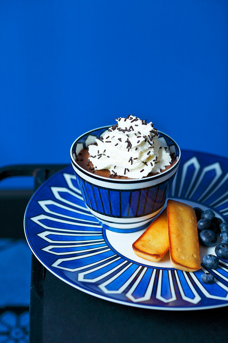 Chocolate mousse with whipped cream,Financiers