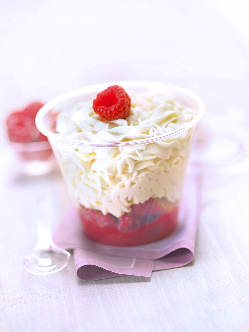 White chocolate mousse with raspberry coulis