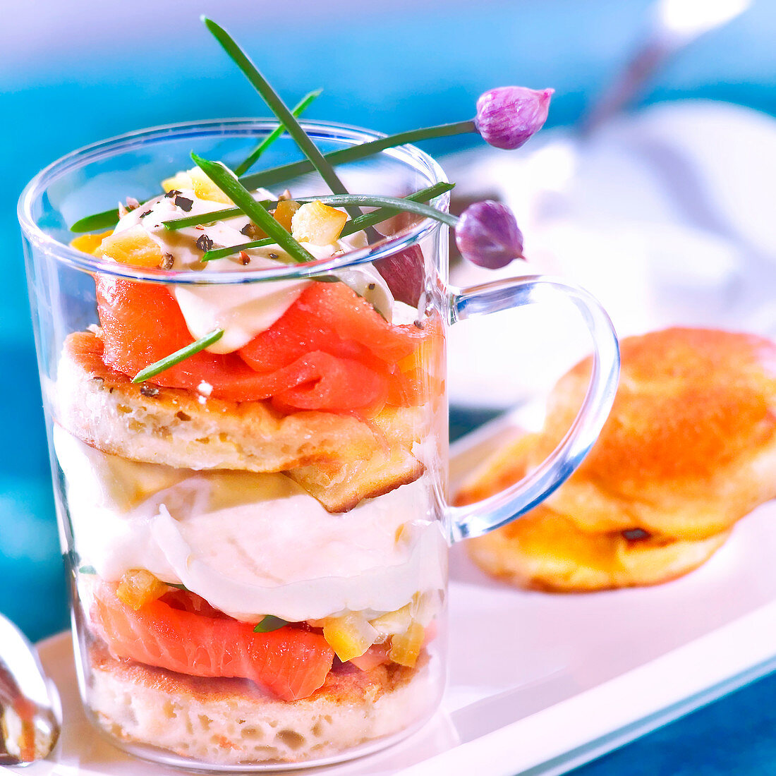 Tiramisu-style smoked salmon and blinis