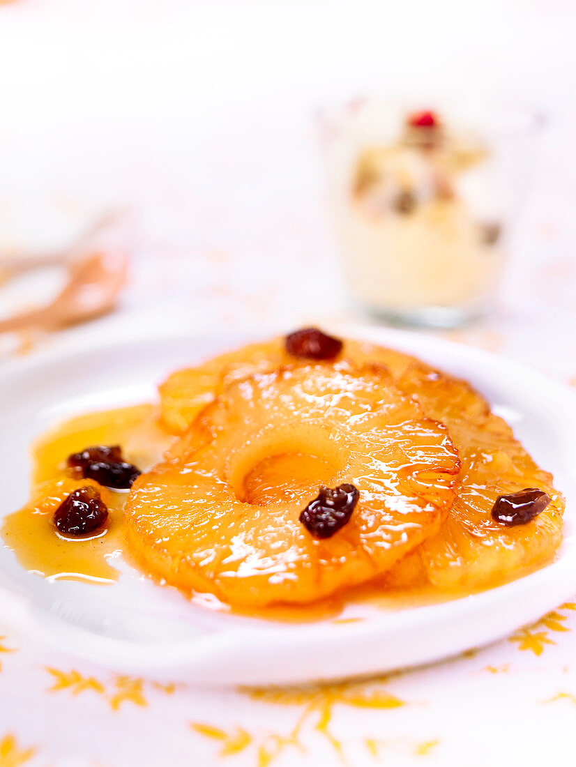 Caramelized Pineapple Rings With Orange And Raisins