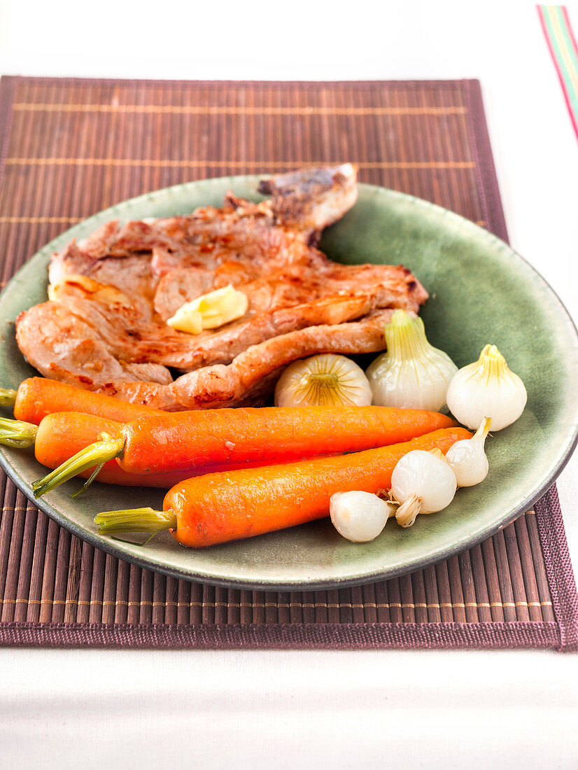 Veal Chops With Clarified Butter,Carrot And Confit White Onions