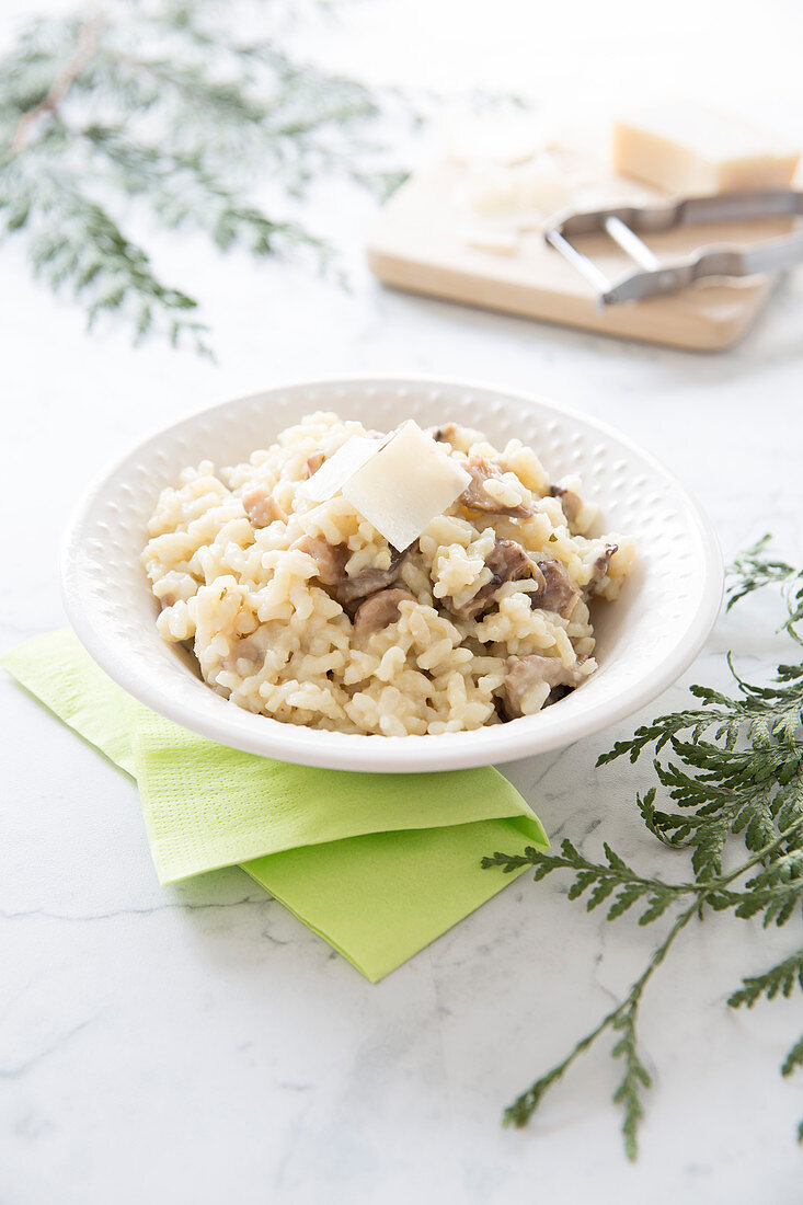 Risotto With Pleurotus Mushrooms,Chestnut And Parmesan Flakes
