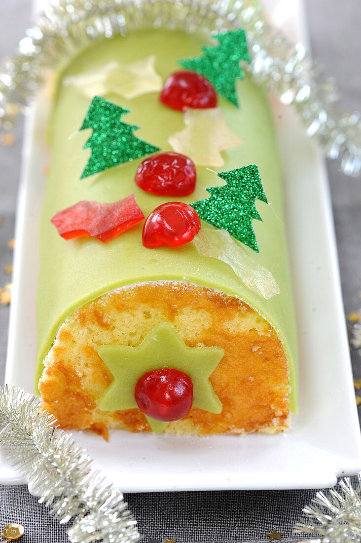 Candied Fruit Christmas Log Cake