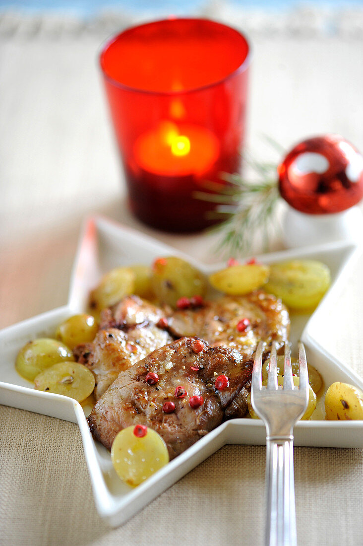 Pan-Fried Foie Gras With White Grapes And Pink Peppercorns