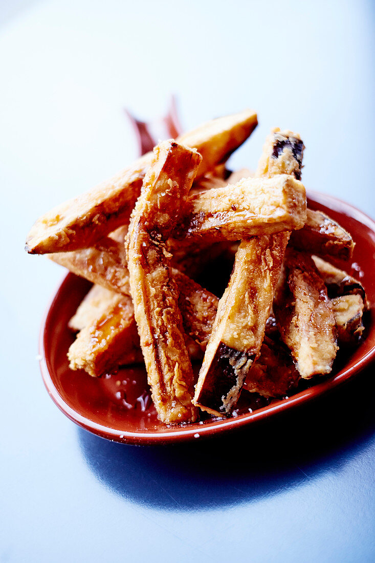 Eggplant fritters coated in chickpea breading