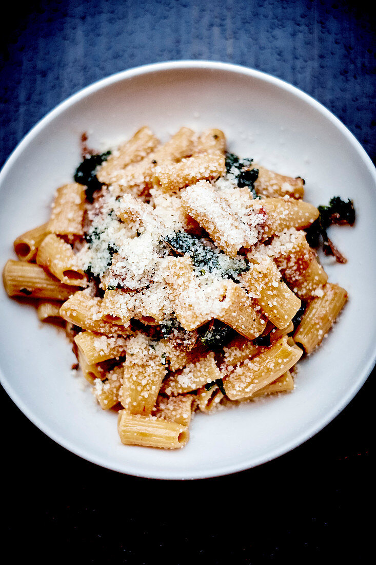 Pasta with kale and Parmesan cheese