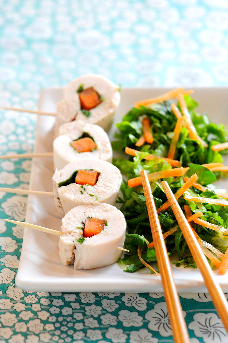 Turkey,carrot and mustard makis