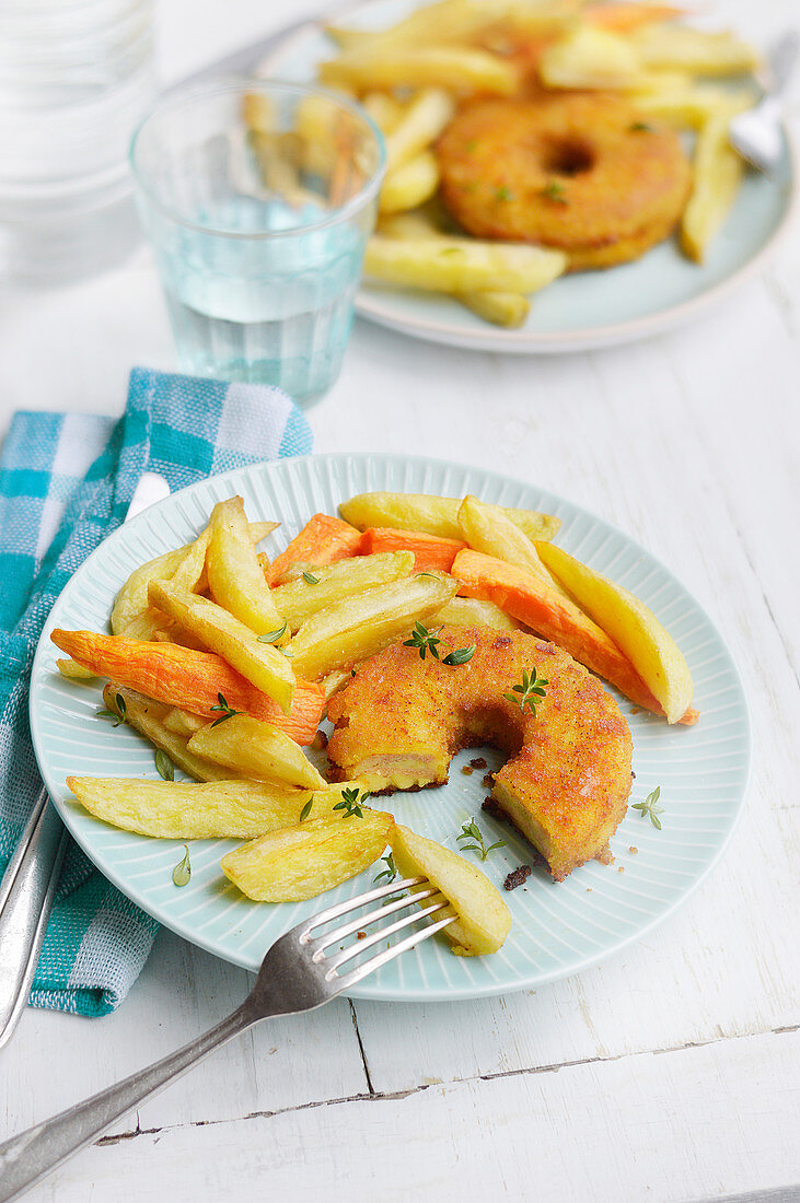 Donut-style Cordon-bleu,chips and sweet potato chips