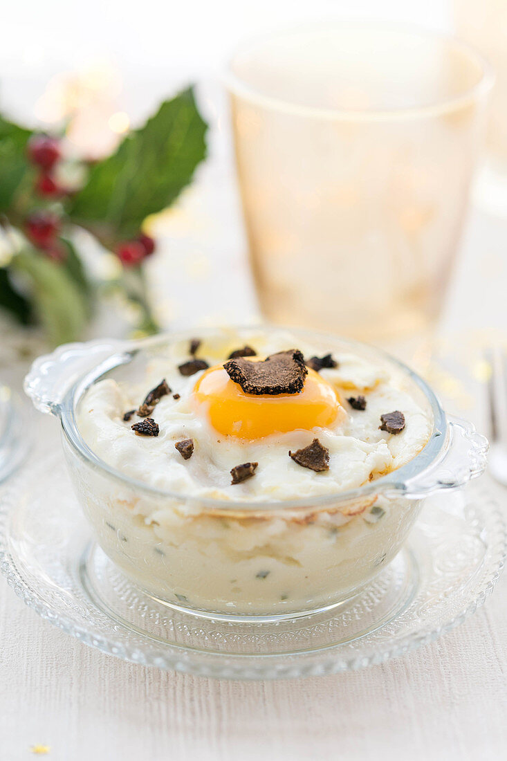 Salt-cod brandade,egg and truffle small casserole