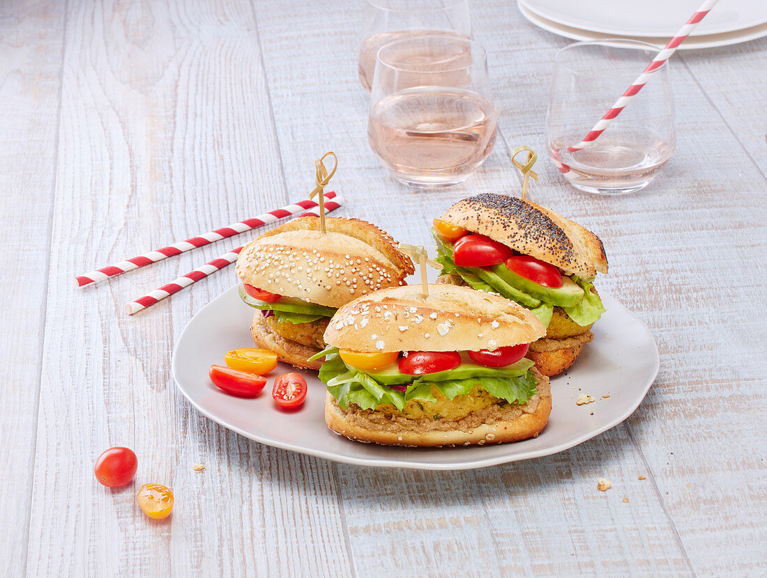 Falafel,avocado and cherry tomato sandwiches