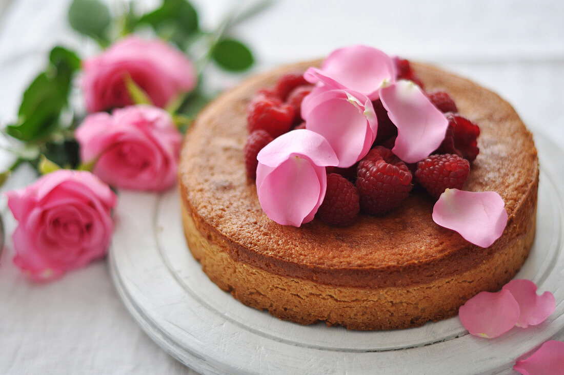 Rose water and raspberry cake