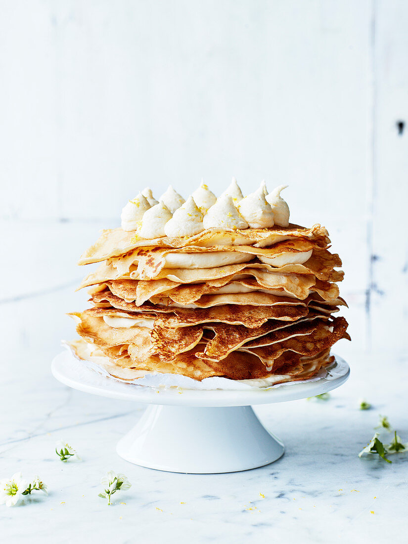 Pancake and lemon mousse cake