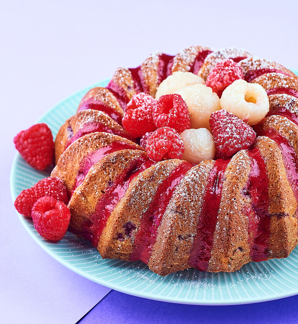 Lychee-raspberry Bundt cake