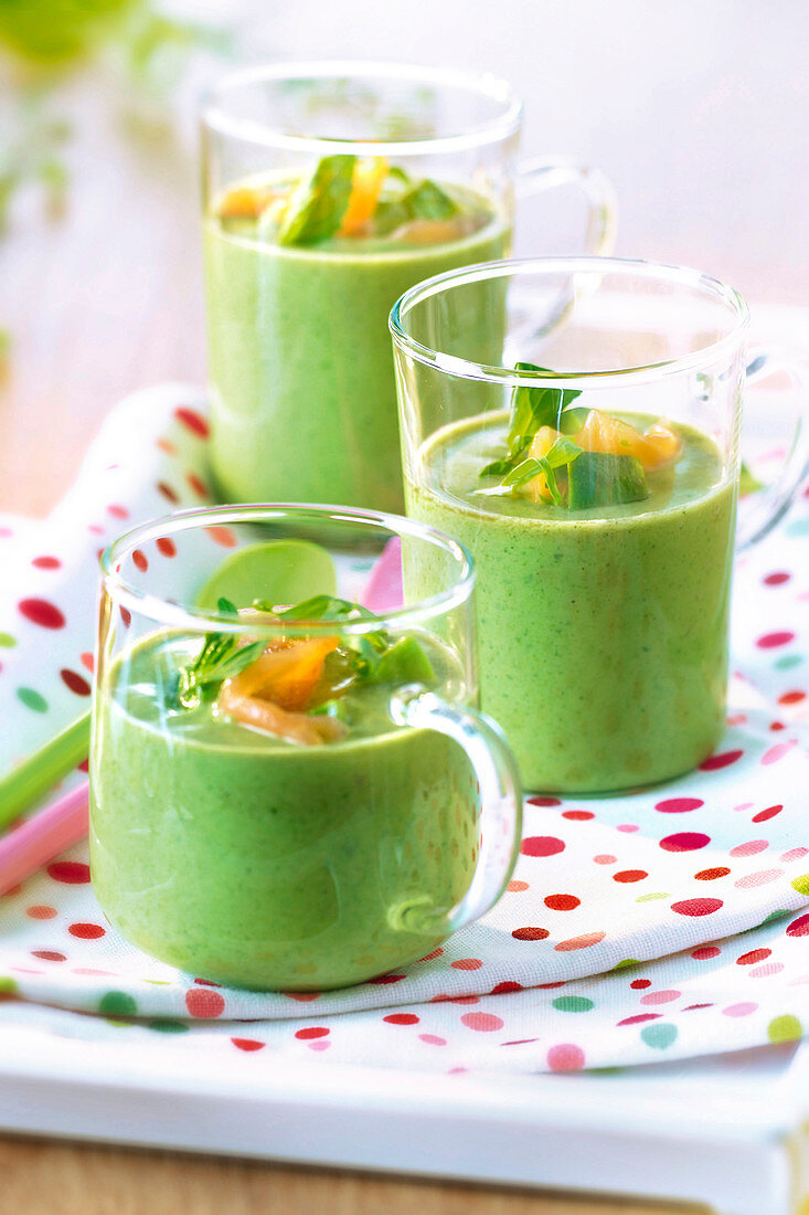 Corn lettuce and smoked salmon creamed soup with smoked salmon