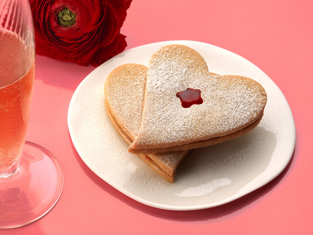 Shortbread hearts filled with red currant jam