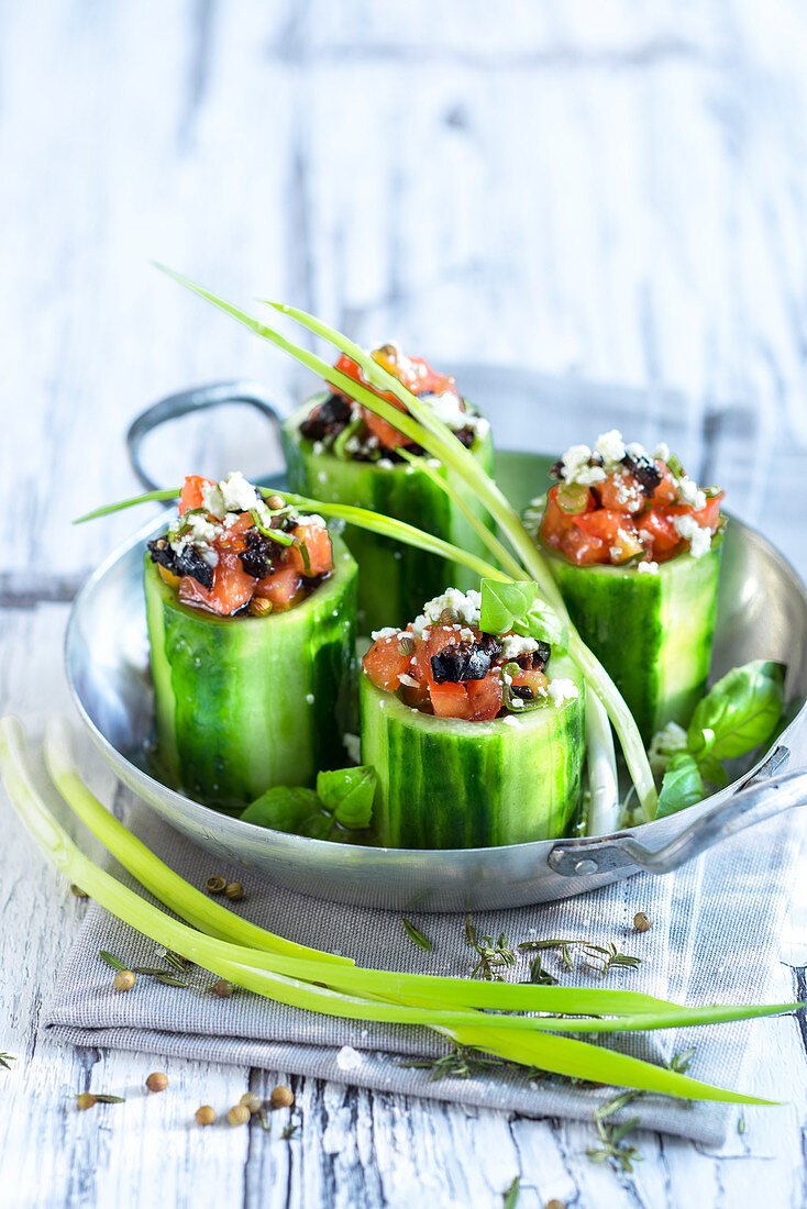 Greek-style stuffed cucumber wedges