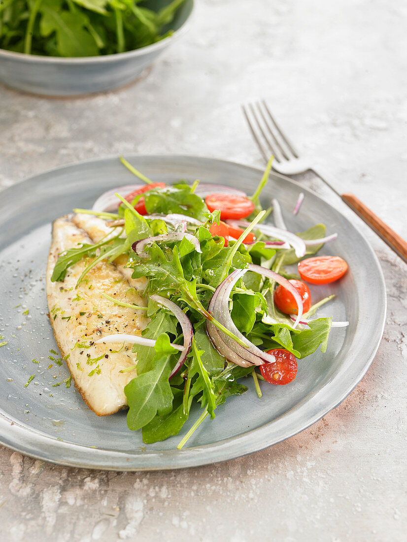 Grilled sea bream fillet with salad