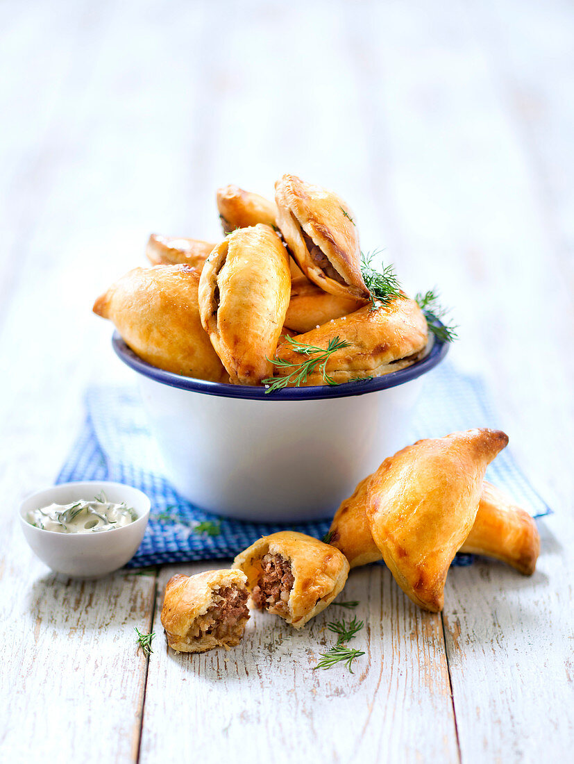 Pierojki,small croissant pies with beef and potato stuffing