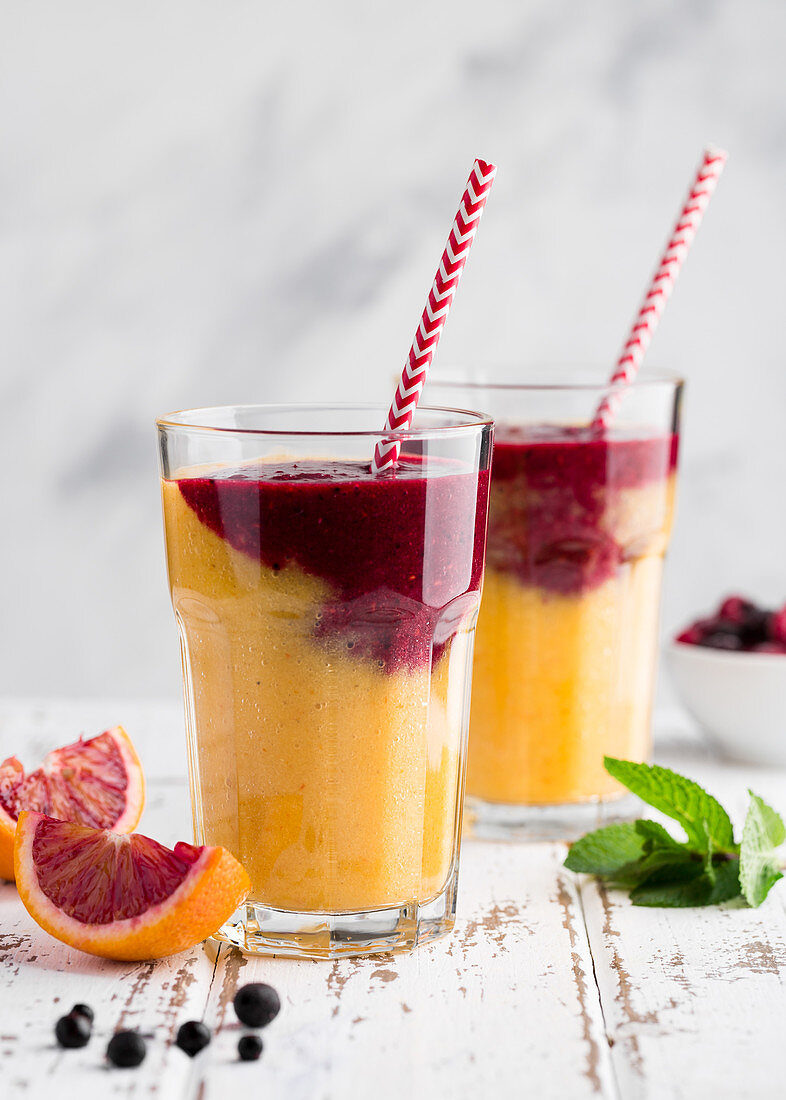 Blood orange,berry and mango smoothies