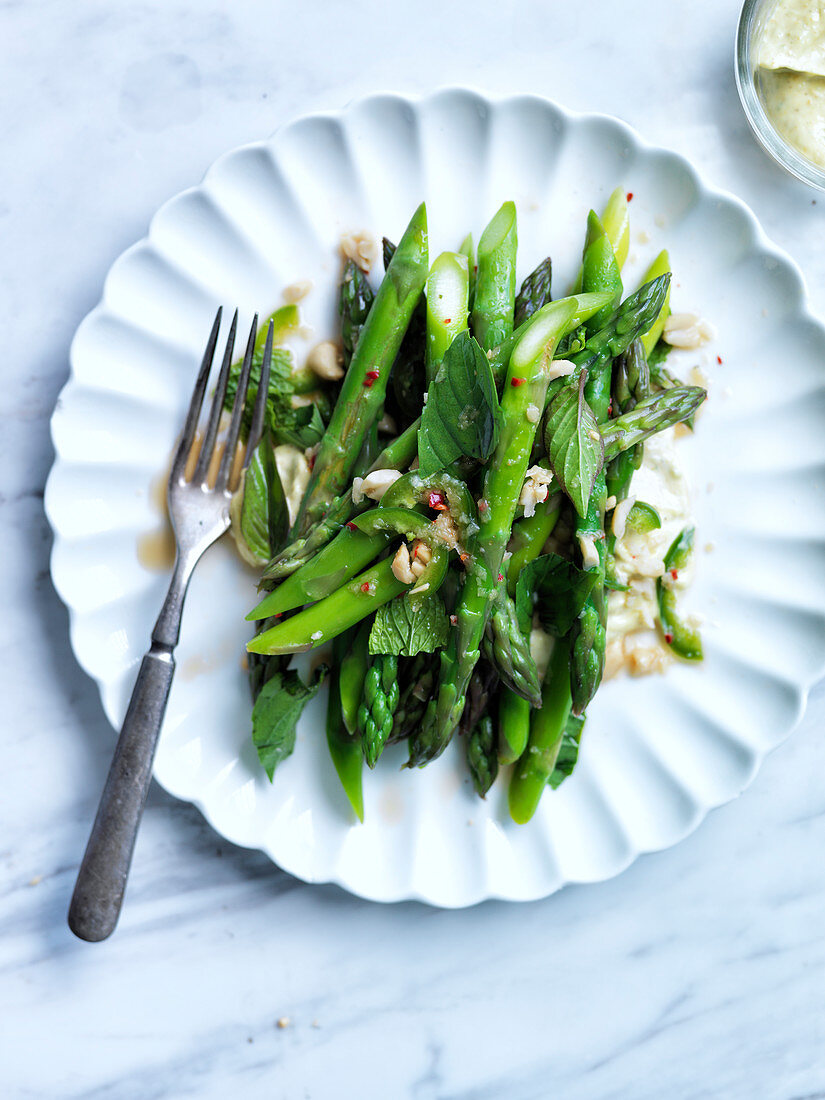 Asparagus Salad with Kaffir Lime, Peanuts and Mint