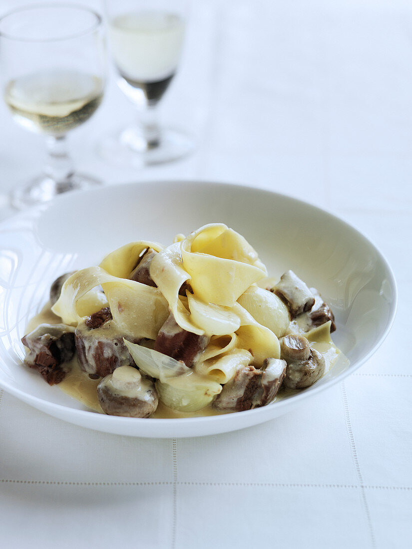 Veal Blanquette with Mushrooms and Fresh Pasta