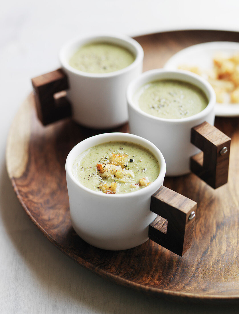 Cream of broccoli soup with croutons