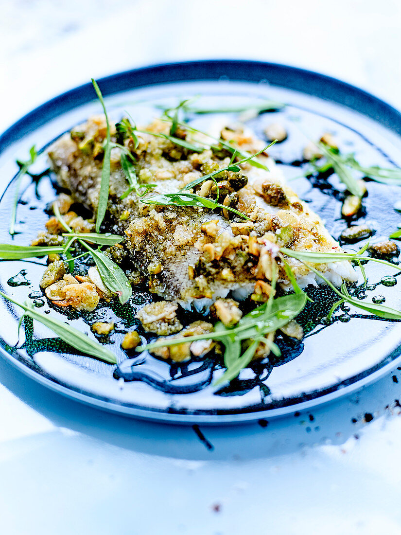 Roasted Whiting With Pistachios,Thinly Sliced Almonds,Vanilla And Herbs