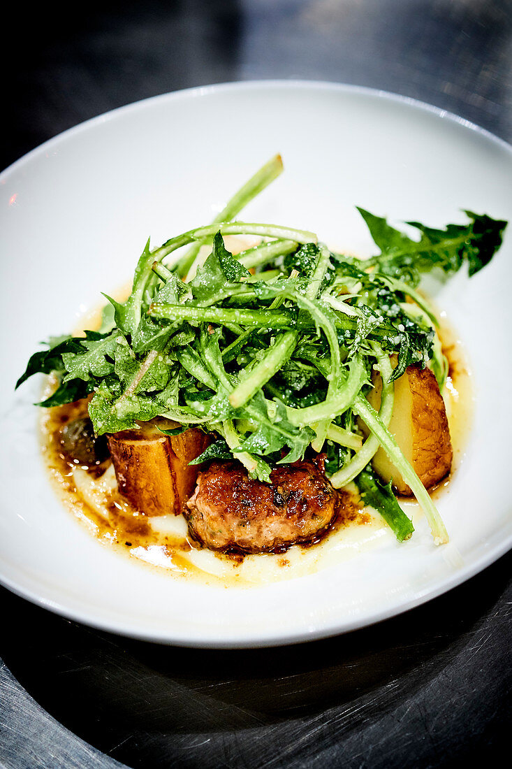 Pan-Fried Sweetbreads,Potatoes And Dandelions