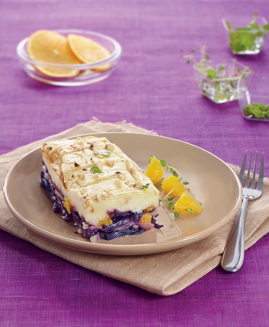 Red Cabbage And Orange Vegetarian Parmentier