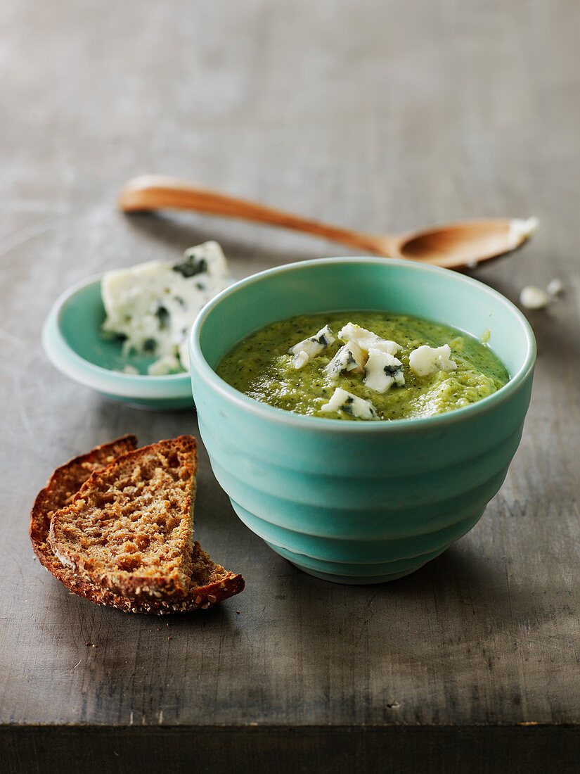 Cream Of Broccoli Soup With Crumbled Blue Cheese