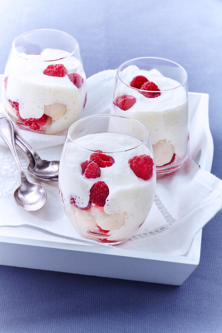 Lychee Mousse With Raspberries