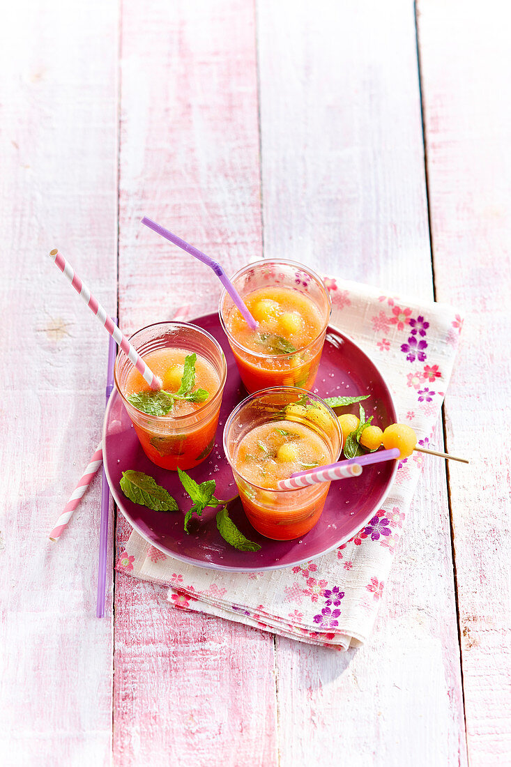 Mojito-style watermelon-melon gaspacho