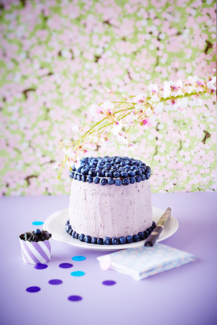 White chocolate and blueberry layer cake