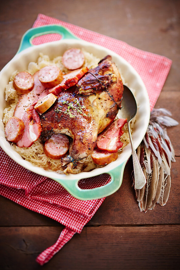 Garnished sauerkraut with pheasant