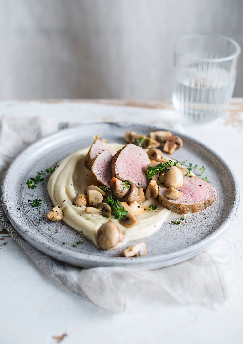 Celeriac puree pork tenderloin