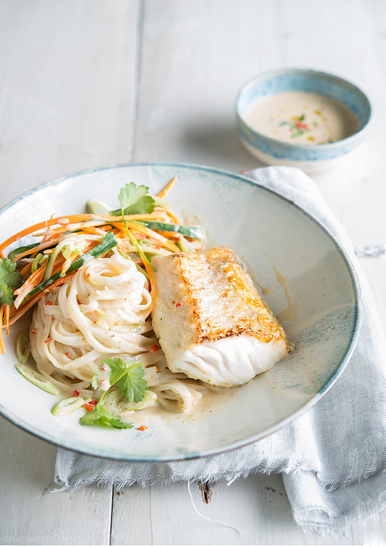 Fish peanut sauce rice noodles