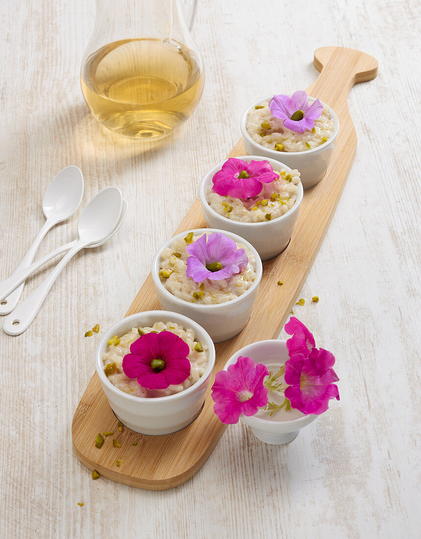 Rice pudding with petunias