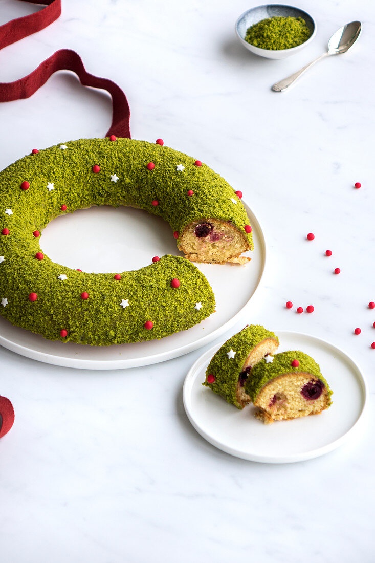 Christmas Pistachio,Almond And Cherry Crown Cake
