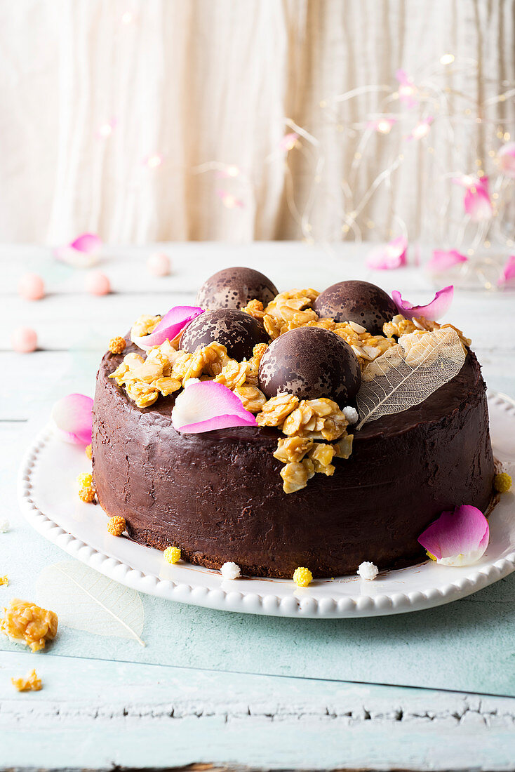 White Chocolate Ganache,Bitter Cocoa Sponge Cake,70% Chocolate Icing,Caramelized Almond And Chocolate Dome Toppings