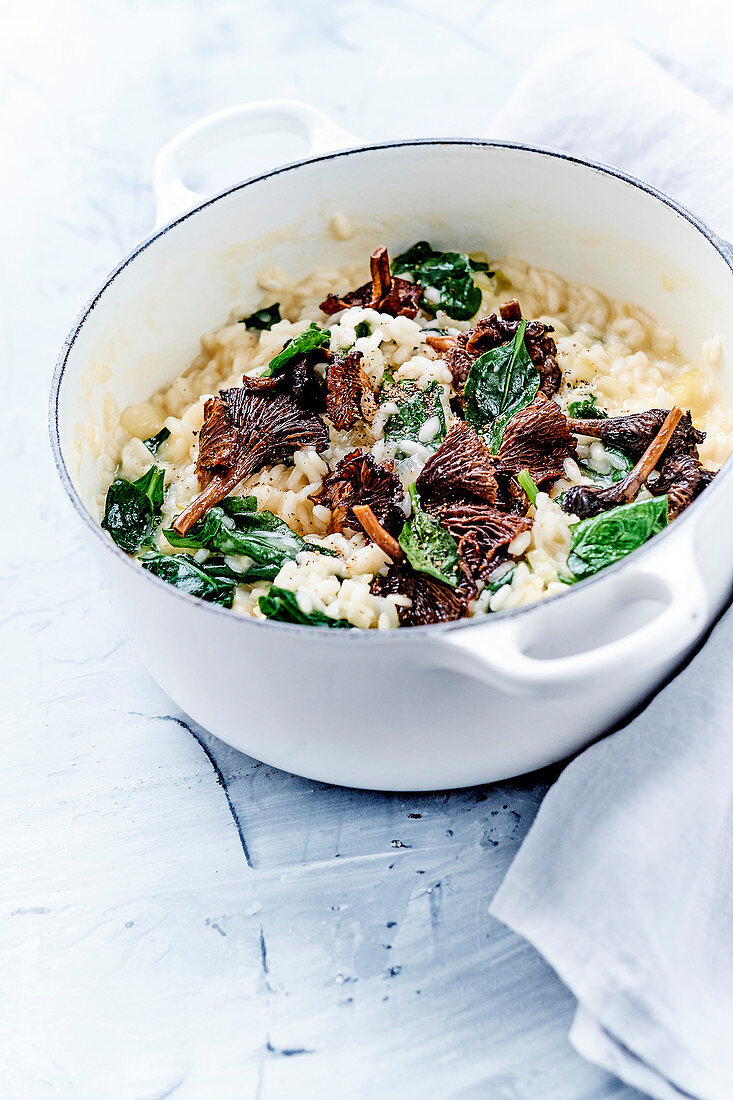 Chanterelle Risotto with fresh spinach