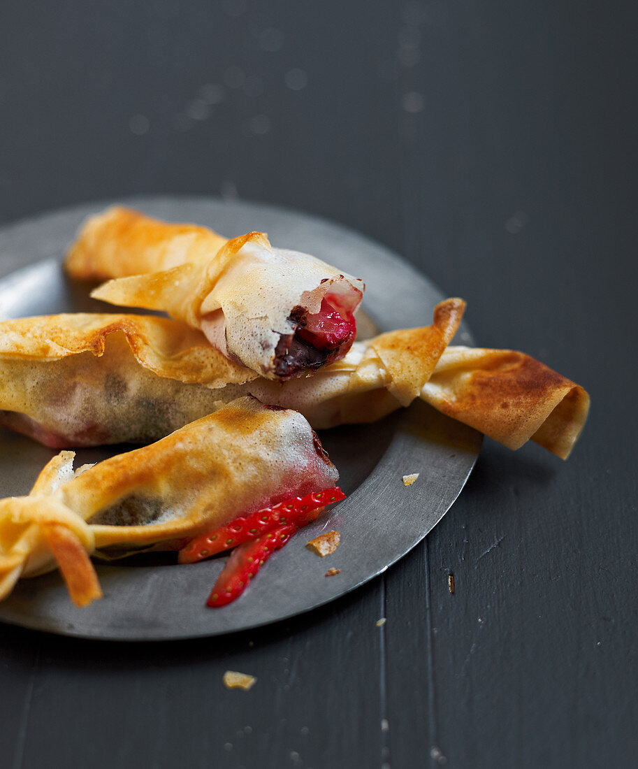 Pastry with strawberry and chocolate filling