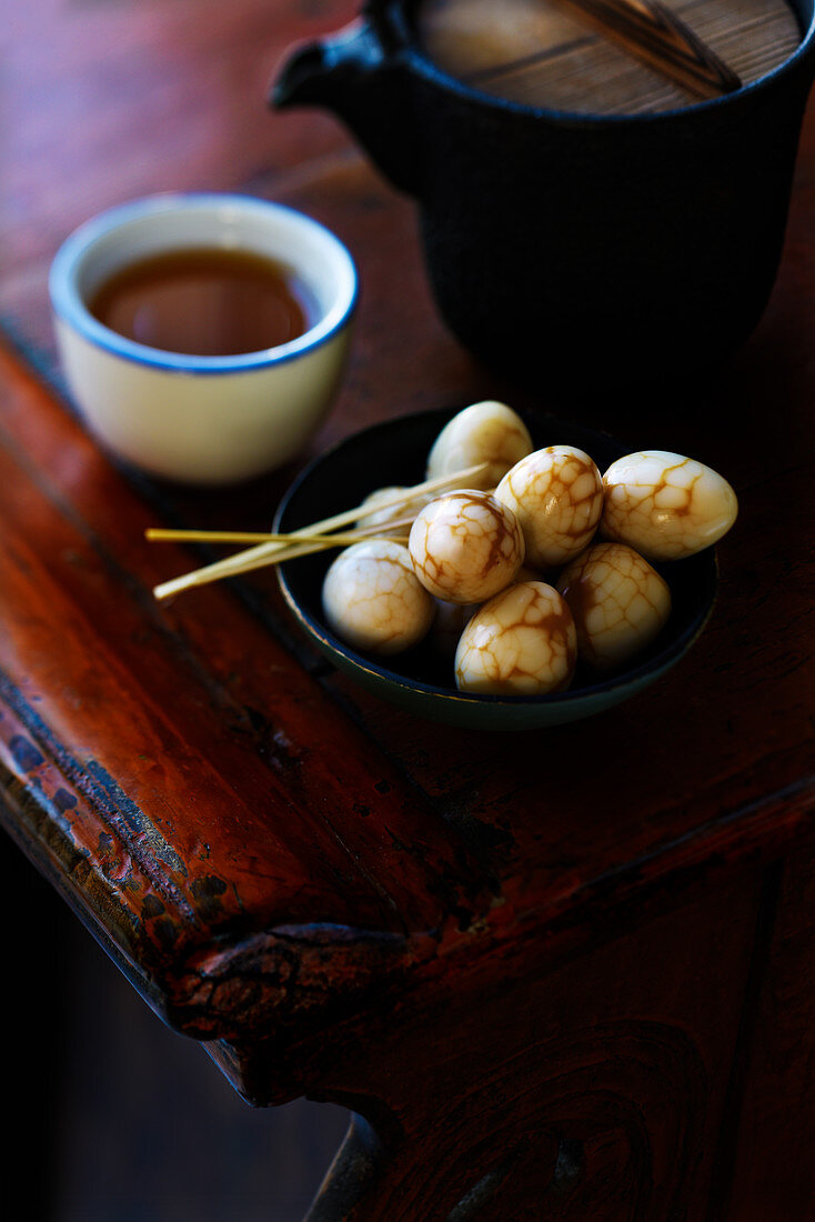 Marbled eggs cooked in tea