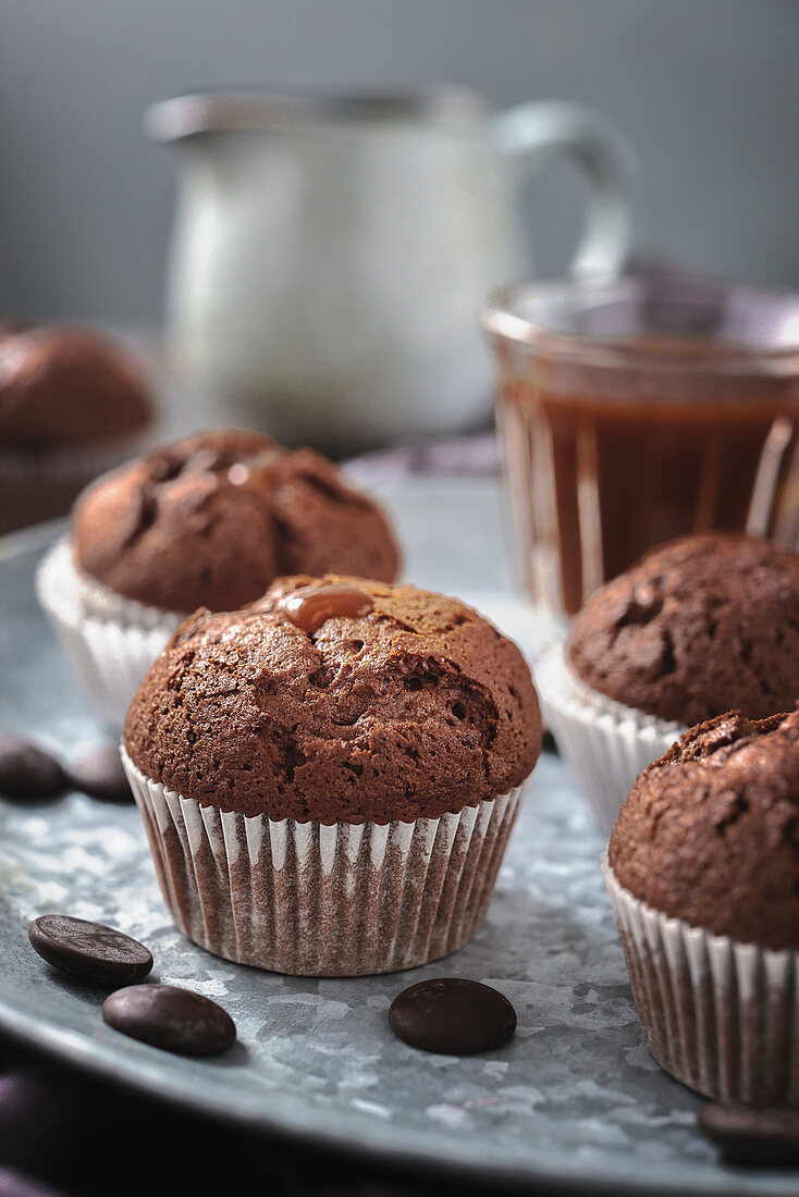 Chocolate muffins with a liquid caramel centre