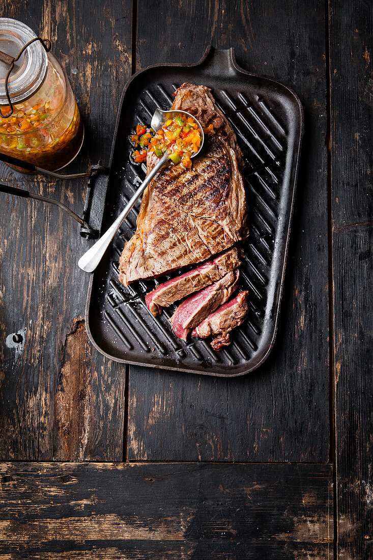 Grilled entrecote with salsa criolla (South America)