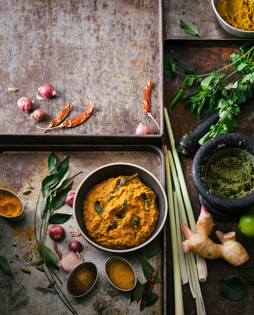 Homemade curry paste and pesto