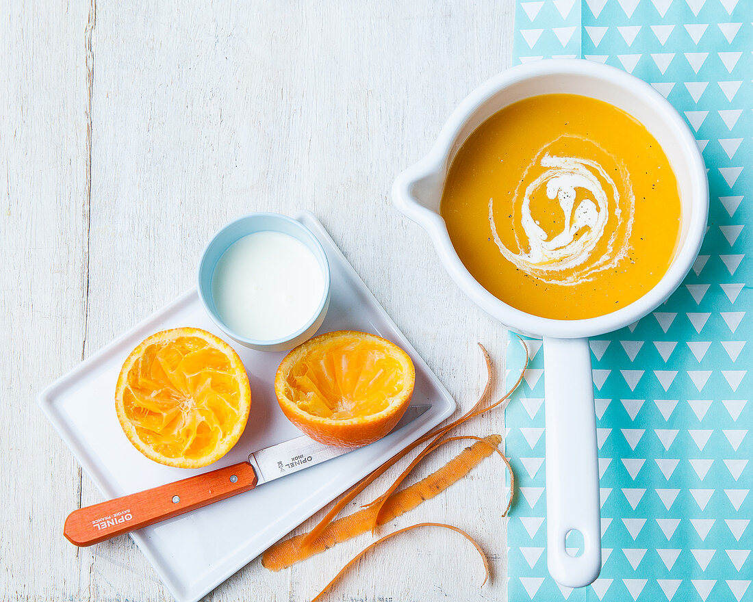 Carrot and orange soup for children