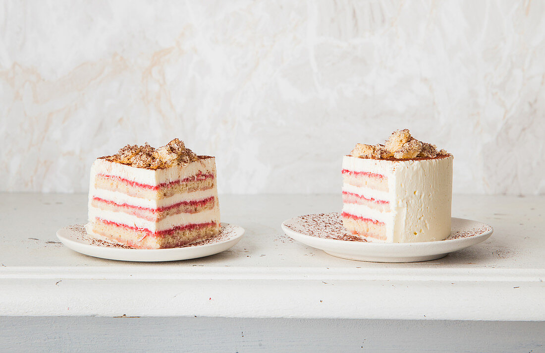 Layer cake with red fruits and white chocolate