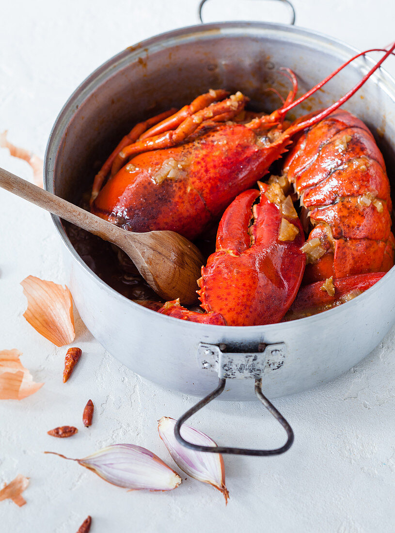 Homard à l'armoricaine (Steamed lobster, Brittany, France)